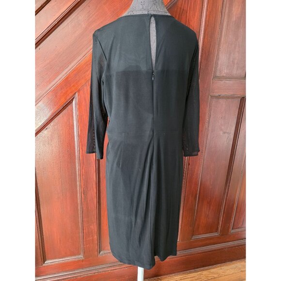 Jones Studio Black Ruched Knee-Length Dress Size 14 Rhinestone Details - Picture 4 of 9
